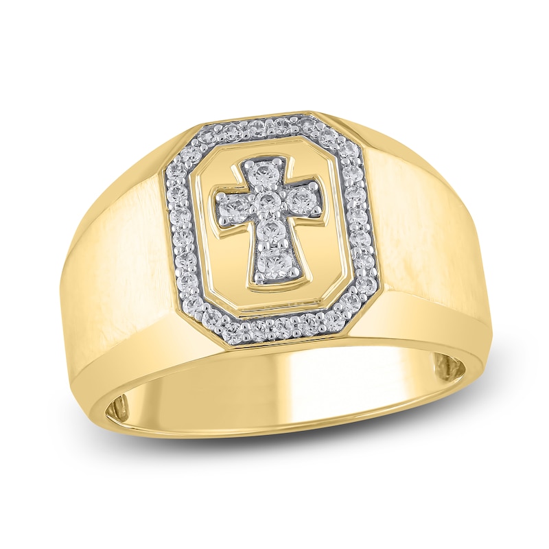 Men's Diamond Cross Ring 1/3 ct tw 14K Yellow Gold