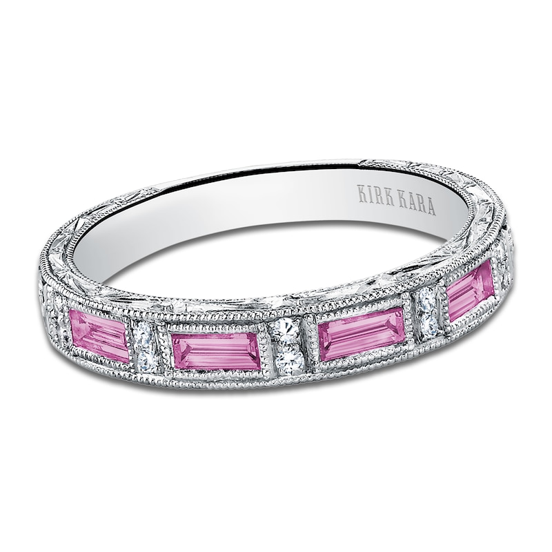 Kirk Kara Natural Pink Sapphire & Diamond Wedding Band 1/20 ct tw Platinum