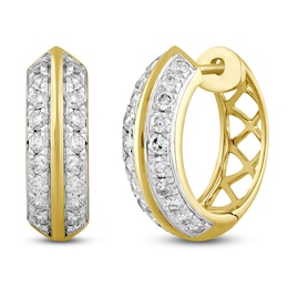 Men's Diamond Knife-Edge Two-Row Hoop Earrings 1 ct tw 10K Yellow Gold