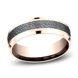 Men's Ottoman Pattern Comfort-Fit Wedding Band 7mm 14K Rose Gold & Matte Dark Gray Tantalum