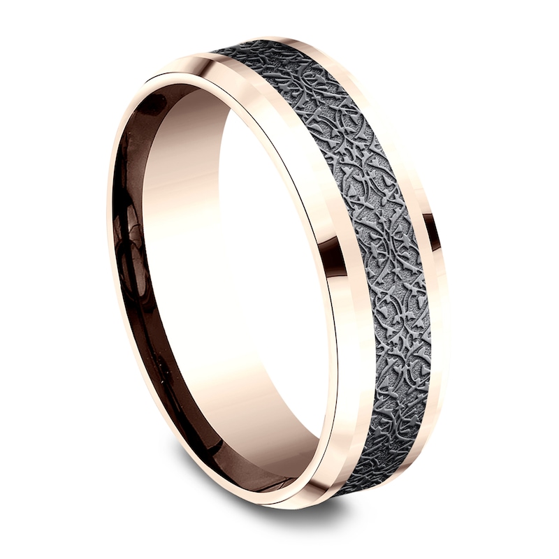 Main Image 2 of Men's Ottoman Pattern Comfort-Fit Wedding Band 7mm 14K Rose Gold & Matte Dark Gray Tantalum