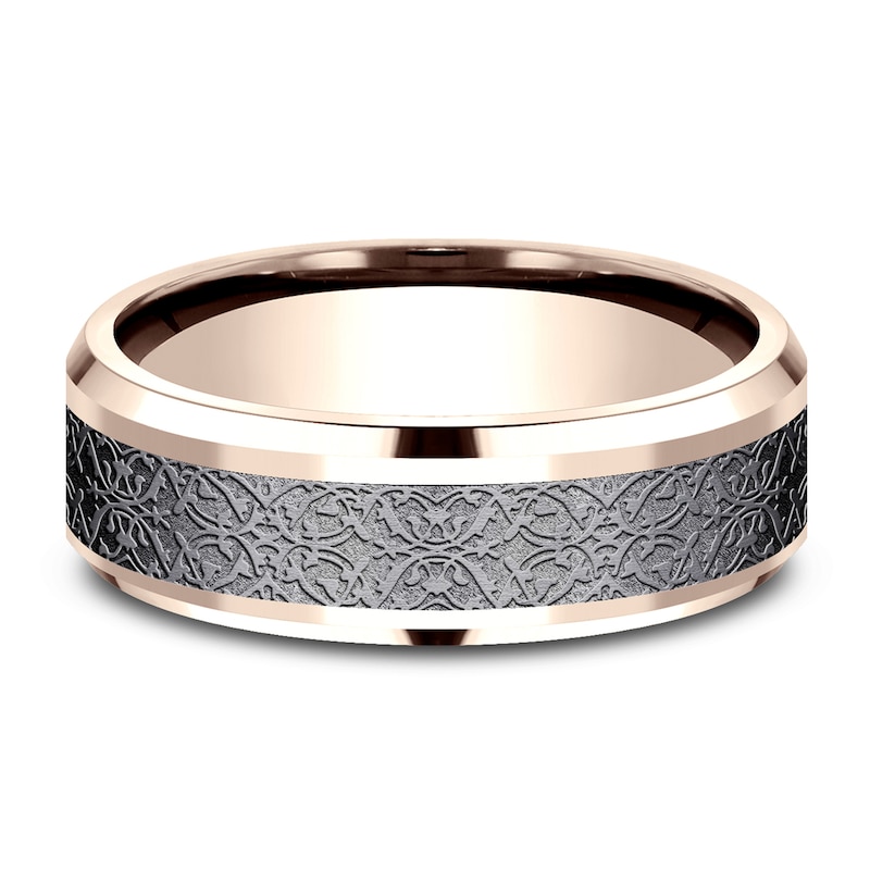 Main Image 3 of Men's Ottoman Pattern Comfort-Fit Wedding Band 7mm 14K Rose Gold & Matte Dark Gray Tantalum