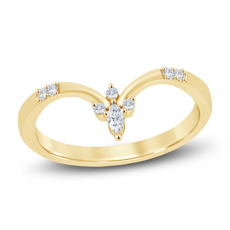 Certified Diamond Marquise & Round-Cut Contour Anniversary Ring 1/10 ct tw 14K Yellow Gold