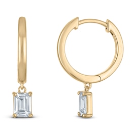 Certified Emerald-Cut Diamond Solitaire Dangle Hoop Earrings 1 ct tw 14K Yellow Gold (I/I1)