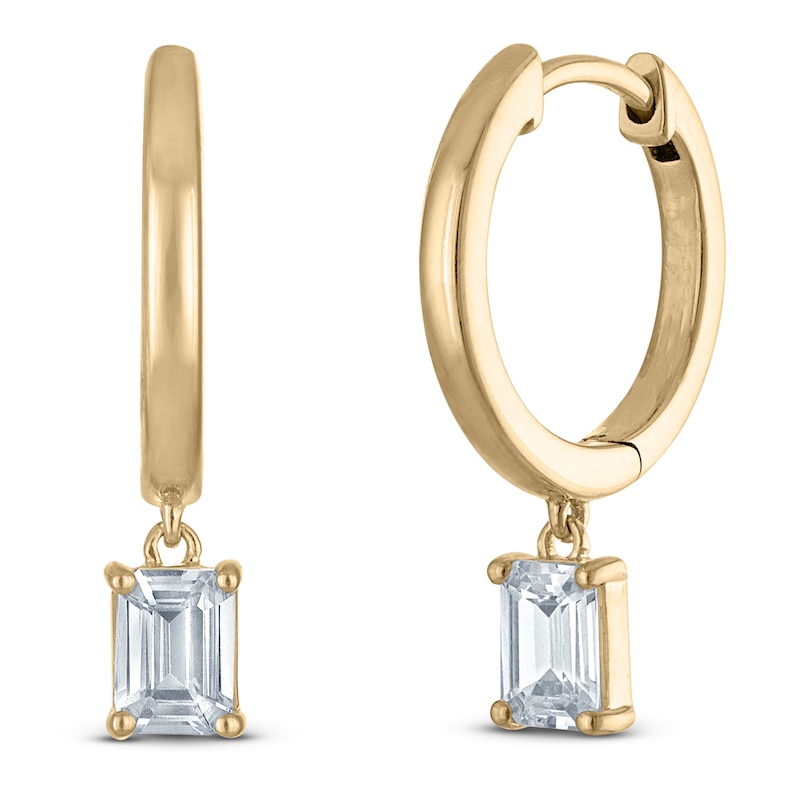 Certified Emerald-Cut Diamond Solitaire Dangle Hoop Earrings 1 ct tw 14K Yellow Gold (I/I1)