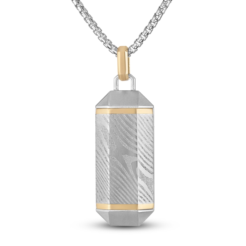 Forged by Jared Men's Necklace 18K Yellow Gold, Damascus Steel & Sterling Silver 24"