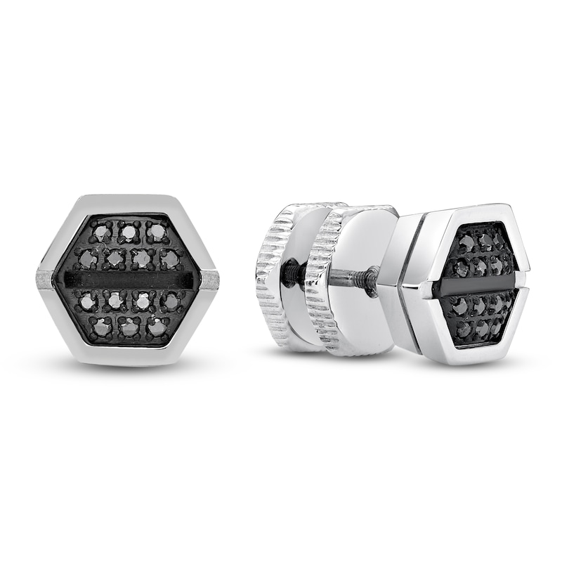 Main Image 1 of Men's Black Diamond Hexagon Stud Earrings 1/8 ct tw Stainless Steel