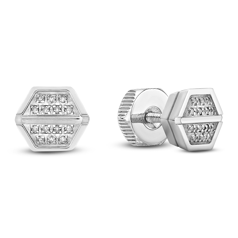 Main Image 2 of Men's Diamond Hexagon Stud Earrings 1/8 ct tw Stainless Steel