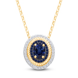 Kallati Oval-Cut Natural Blue Sapphire & Diamond Necklace 1/6 ct tw 14K Yellow Gold 18&quot;