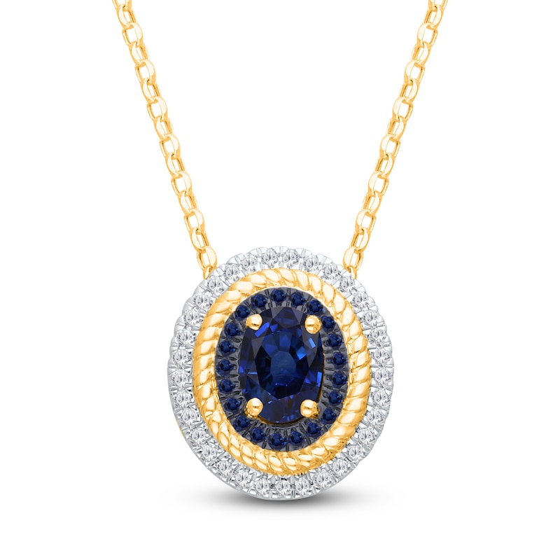 Kallati Oval-Cut Natural Blue Sapphire & Diamond Necklace 1/6 ct tw 14K Yellow Gold 18"