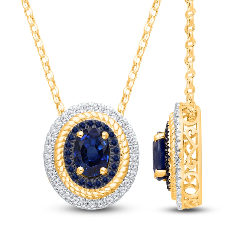 Kallati Oval-Cut Natural Blue Sapphire & Diamond Necklace 1/6 ct tw 14K Yellow Gold 18"