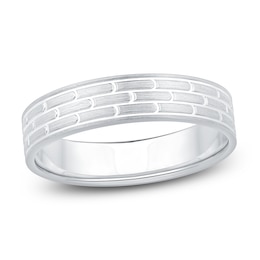 Men's Brushed Brick Pattern Wedding Band 14K White Gold 4.9mm