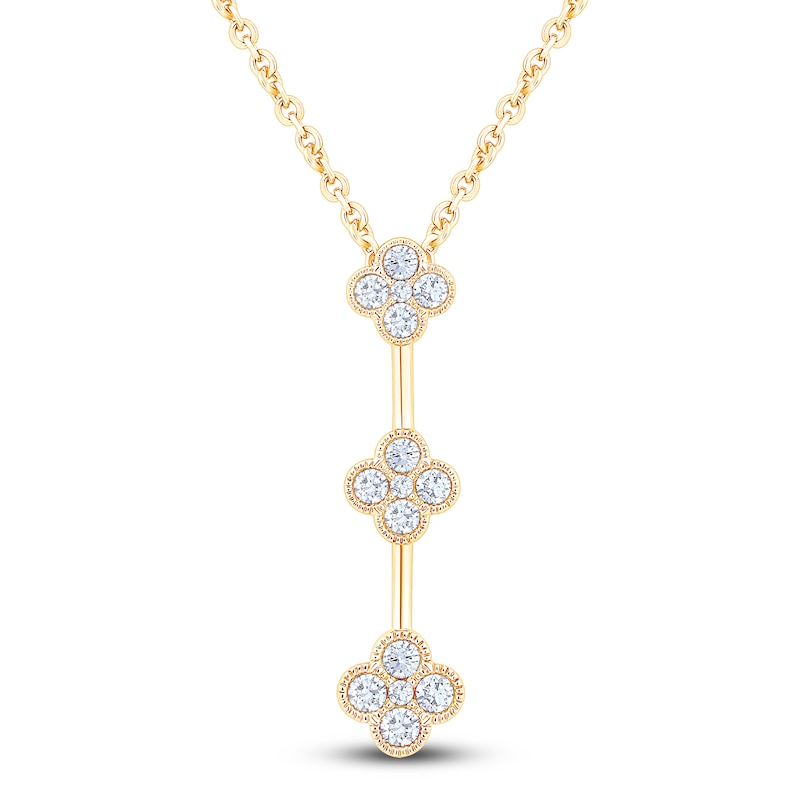 Main Image 1 of Diamond Clover Drop Necklace 1/2 ct tw 10K Yellow Gold 18&quot;