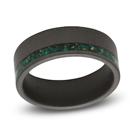 Men's 8mm Malachite Inlay Wedding Band Black Tungsten