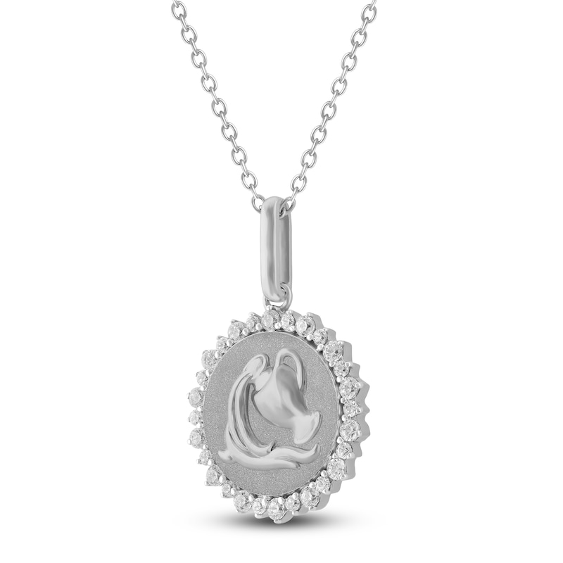 Main Image 2 of Diamond Zodiac Aquarius Medallion Necklace 1/3 ct tw Sterling Silver 18&quot;