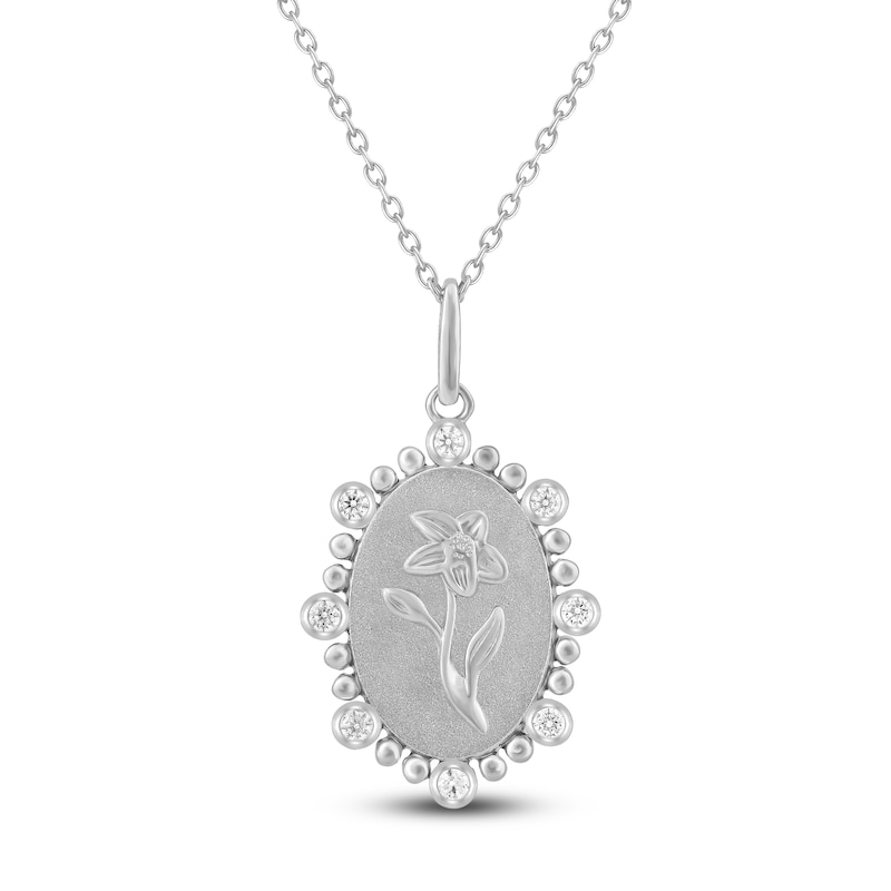 Main Image 1 of Daffodil Birth Flower Diamond Necklace 1/4 ct tw Sterling Silver 18&quot;