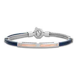 Baraka Men's Layered Cord Diamond Accent Bracelet Stainless Steel, Dark Blue Ion Plating & 18K Rose Gold 7.75&quot;