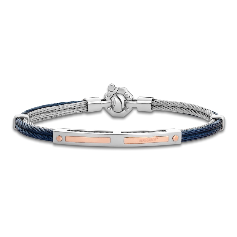 Main Image 1 of Baraka Men's Layered Cord Diamond Accent Bracelet Stainless Steel, Dark Blue Ion Plating & 18K Rose Gold 7.75&quot;