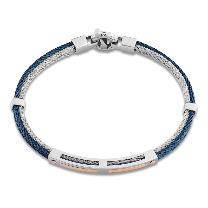 Main Image 2 of Baraka Men's Layered Cord Diamond Accent Bracelet Stainless Steel, Dark Blue Ion Plating & 18K Rose Gold 7.75&quot;