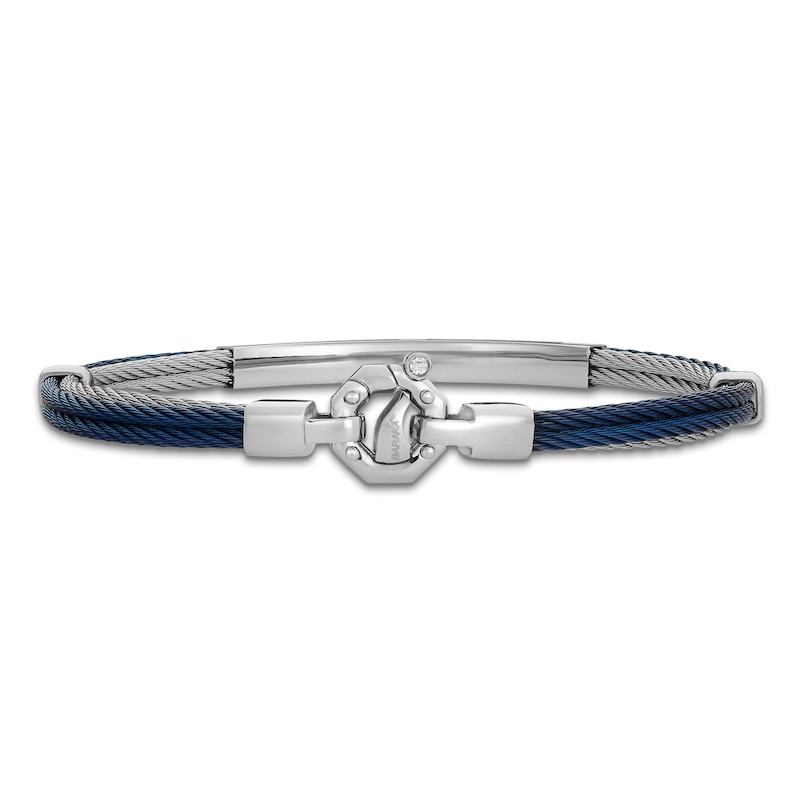 Main Image 3 of Baraka Men's Layered Cord Diamond Accent Bracelet Stainless Steel, Dark Blue Ion Plating & 18K Rose Gold 7.75&quot;