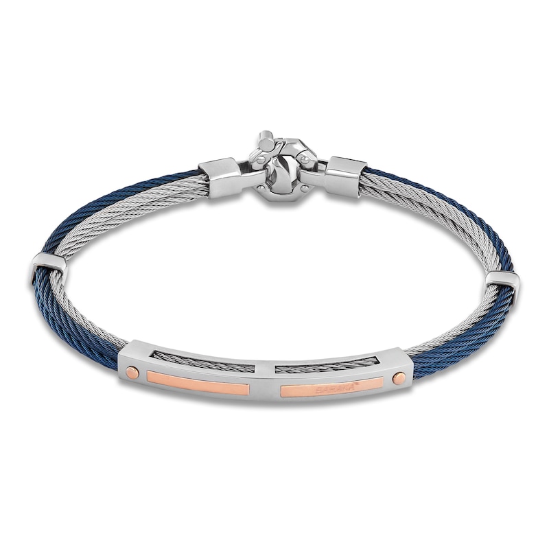 Main Image 4 of Baraka Men's Layered Cord Diamond Accent Bracelet Stainless Steel, Dark Blue Ion Plating & 18K Rose Gold 7.75&quot;