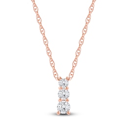 Lab-Created Diamond Graduated Three-Stone Drop Necklace 1/4 ct tw 14K Rose Gold 18&quot;