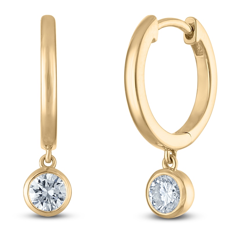 Main Image 2 of Round-Cut Lab-Created Diamond Solitaire Dangle Hoop Earrings 1/2 ct tw 14K Yellow Gold (SI2/F)