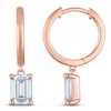 Thumbnail Image 1 of Emerald-Cut Lab-Created Diamond Solitaire Dangle Hoop Earrings 2 ct tw 14K Rose Gold (SI2/F)