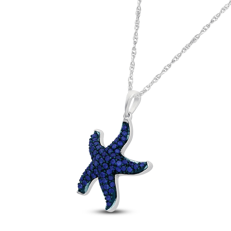 Main Image 2 of Blue Lab-Created Sapphire Starfish Necklace Sterling Silver 18&quot;