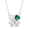 Thumbnail Image 1 of Heart-Shaped Lab-Created Emerald & White Lab-Created Sapphire Four-Leaf Clover Necklace Sterling Silver 18&quot;