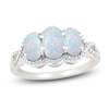 Thumbnail Image 1 of Oval-Cut Lab-Created Opal & Diamond Three-Stone Ring 1/20 ct tw Sterling Silver