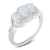 Thumbnail Image 2 of Oval-Cut Lab-Created Opal & Diamond Three-Stone Ring 1/20 ct tw Sterling Silver