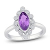 Thumbnail Image 1 of Marquise-Cut Natural Amethyst & White Lab-Created Sapphire Halo Ring Sterling Silver