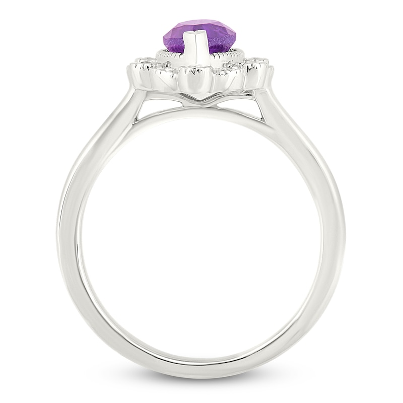 Main Image 2 of Marquise-Cut Natural Amethyst & White Lab-Created Sapphire Halo Ring Sterling Silver