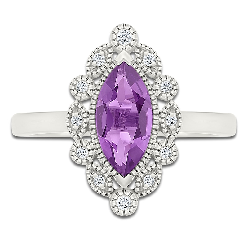 Main Image 3 of Marquise-Cut Natural Amethyst & White Lab-Created Sapphire Halo Ring Sterling Silver