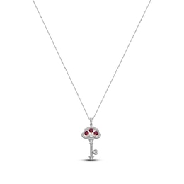 Heart-Shaped Lab-Created Ruby and White Lab-Created Sapphire Key Necklace Sterling Silver and 10K Rose Gold 18"