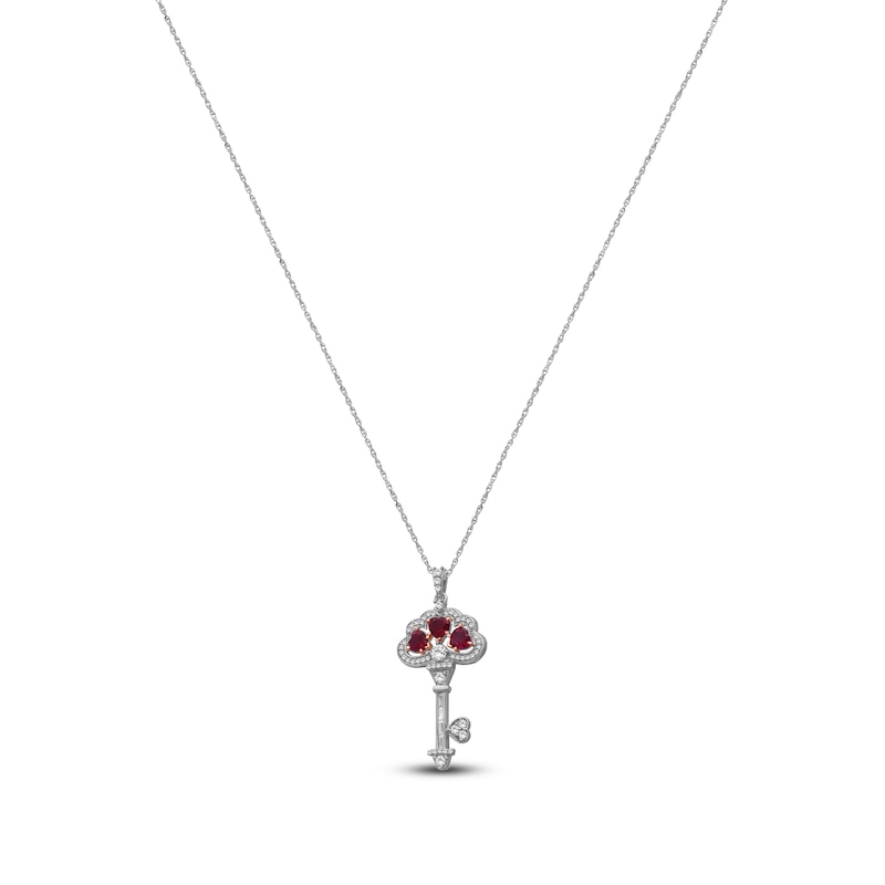 Main Image 2 of Heart-Shaped Lab-Created Ruby and White Lab-Created Sapphire Key Necklace Sterling Silver and 10K Rose Gold 18&quot;