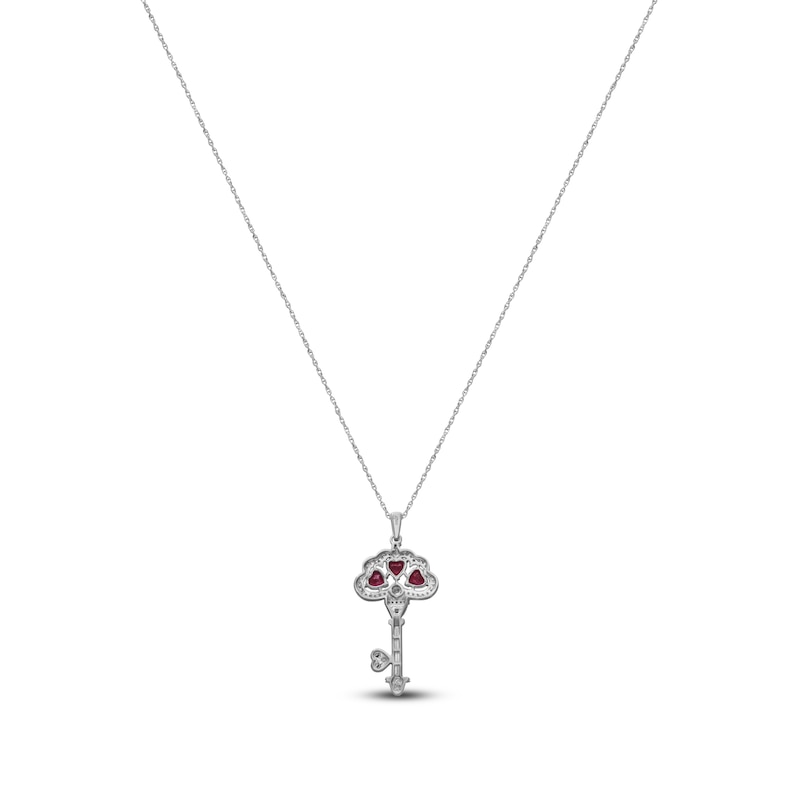 Main Image 3 of Heart-Shaped Lab-Created Ruby and White Lab-Created Sapphire Key Necklace Sterling Silver and 10K Rose Gold 18&quot;