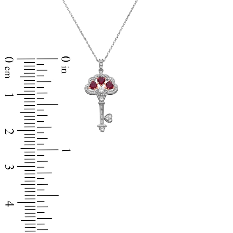 Main Image 5 of Heart-Shaped Lab-Created Ruby and White Lab-Created Sapphire Key Necklace Sterling Silver and 10K Rose Gold 18&quot;