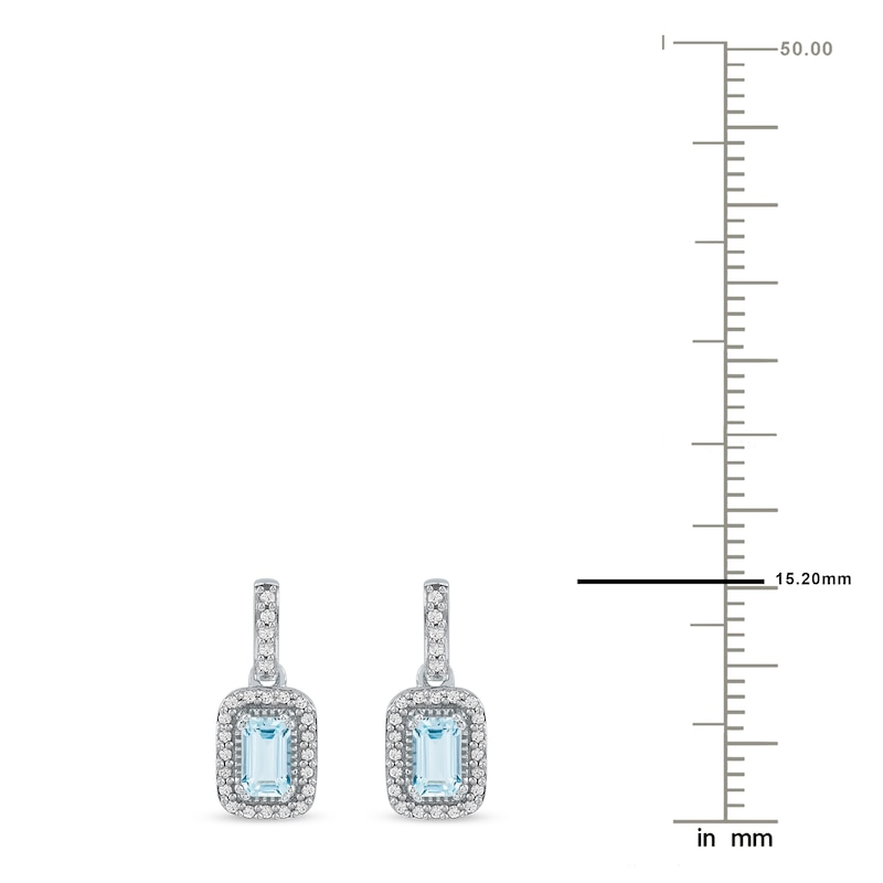 Main Image 4 of Rectangle-Cut Natural Aquamarine & Diamond Dangle Earrings 1/6 ct tw 14K White Gold