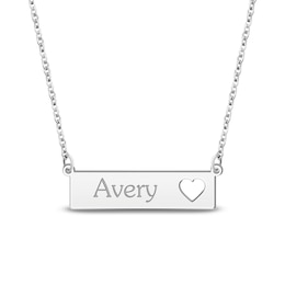 Engravable Name Bar Necklace with Heart Cutout 10K White Gold 18&quot;