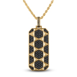 1933 by Esquire Men's Black Diamond Hexagon Tag Necklace 1 ct tw 14K Yellow Gold-Plated Sterling Silver 22&quot;