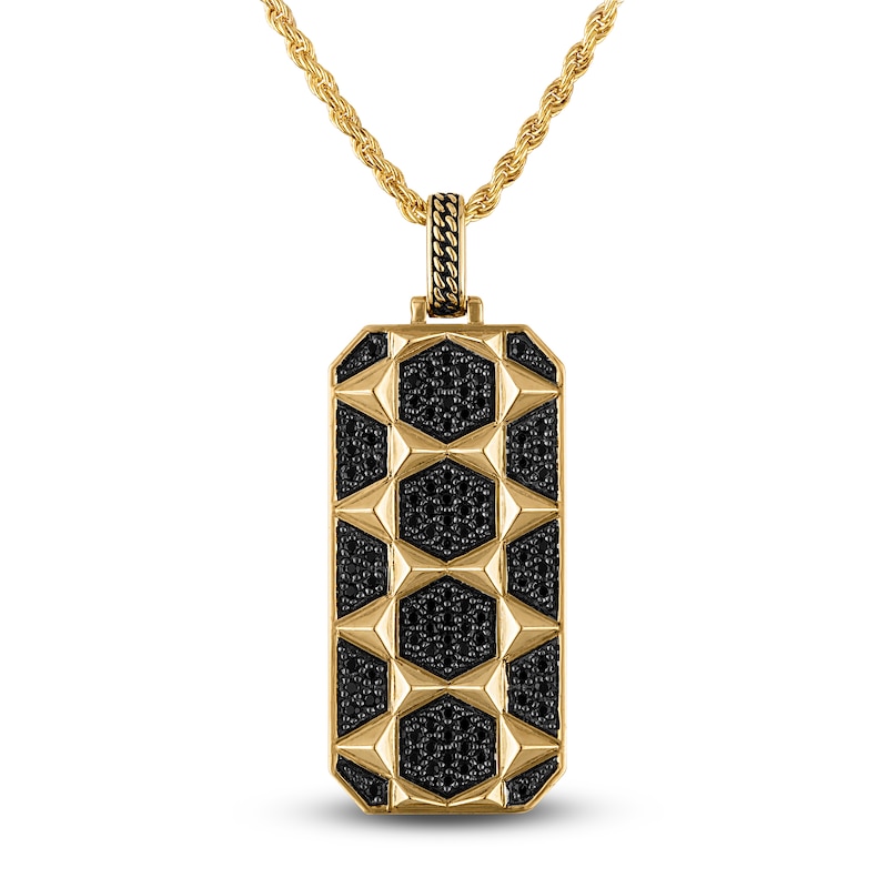 Main Image 1 of 1933 by Esquire Men's Black Diamond Hexagon Tag Necklace 1 ct tw 14K Yellow Gold-Plated Sterling Silver 22&quot;