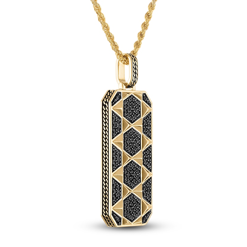 Main Image 2 of 1933 by Esquire Men's Black Diamond Hexagon Tag Necklace 1 ct tw 14K Yellow Gold-Plated Sterling Silver 22&quot;