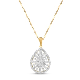 Diamond Drop Necklace 1/2 ct tw Round/Baguette 14K Yellow Gold