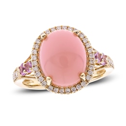 Natural Opal & Natural Pink Sapphire Ring 1/4 ct tw Diamonds 14K Yellow Gold