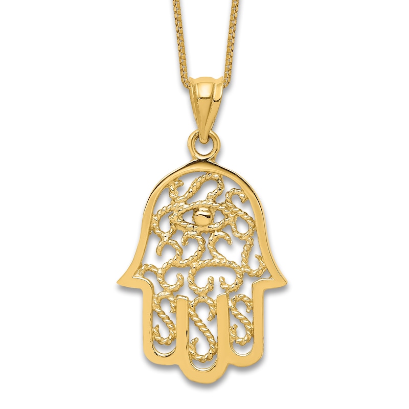 Filigree Hamsa Necklace 14K Yellow Gold 18"