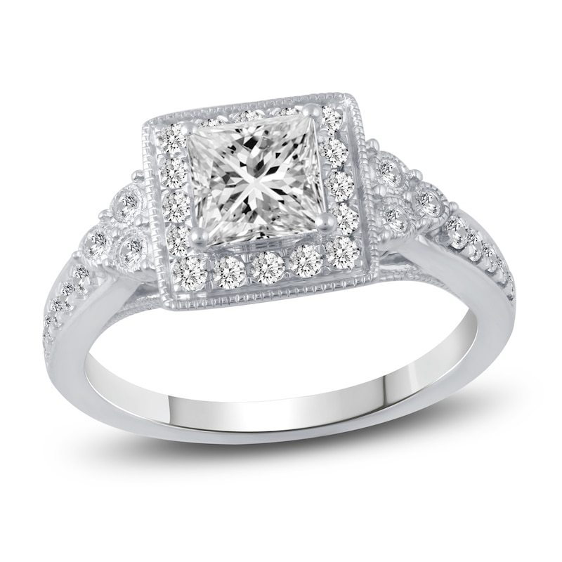 Diamond Engagement Ring 1-1/5 ct tw Princess/Round 14K White Gold