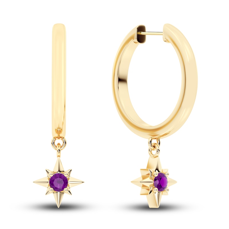 Juliette Maison Natural Amethyst Starburst Drop Earrings 10K Yellow Gold