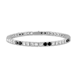 1933 by Esquire Men's Natural White Topaz & Natural Black Spinel Tennis Bracelet Sterling Silver 8.5&quot;